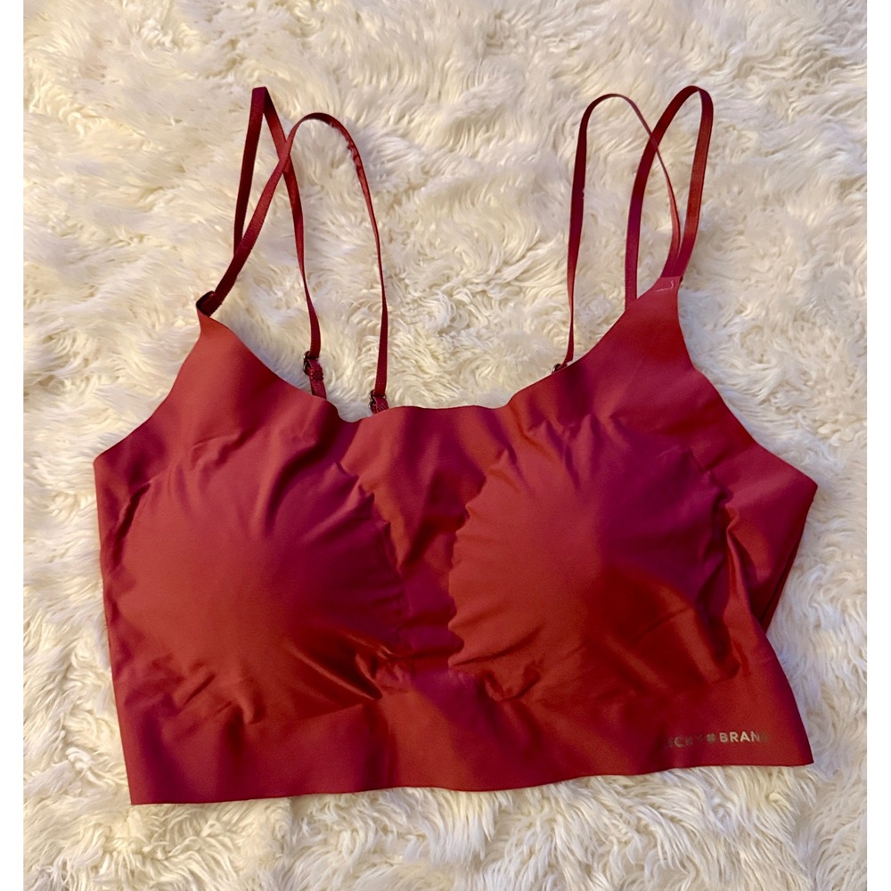 Lucky Brand Bralette Women Large Burgundy Comfort Seamless Double Strap Wirefree
